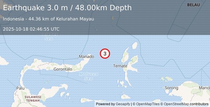 Earthquake MOLUCCA SEA (3.0 m) (2025-10-18 02:46:55 UTC)