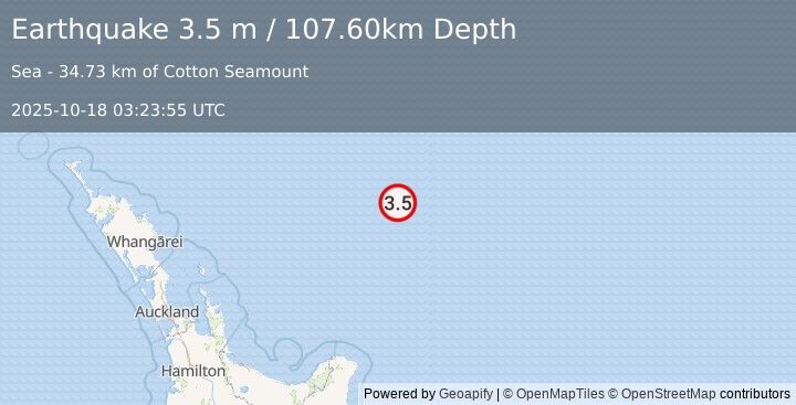 Earthquake OFF E. COAST OF N. ISLAND, N.Z. (3.5 m) (2025-10-18 03:23:55 UTC)