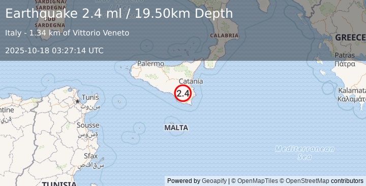 Earthquake SICILY, ITALY (2.4 ml) (2025-10-18 03:27:14 UTC)