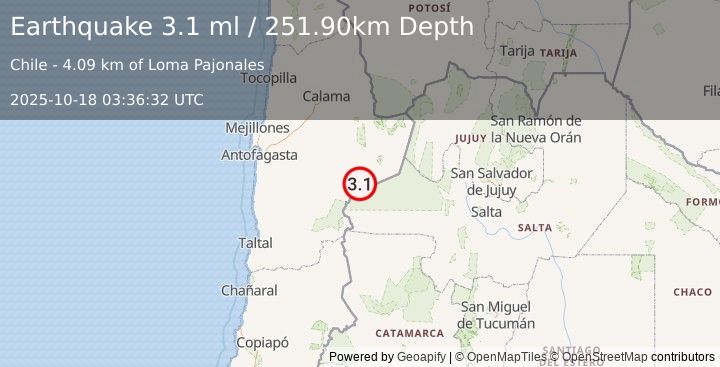 Earthquake ANTOFAGASTA, CHILE (3.1 ml) (2025-10-18 03:36:32 UTC)