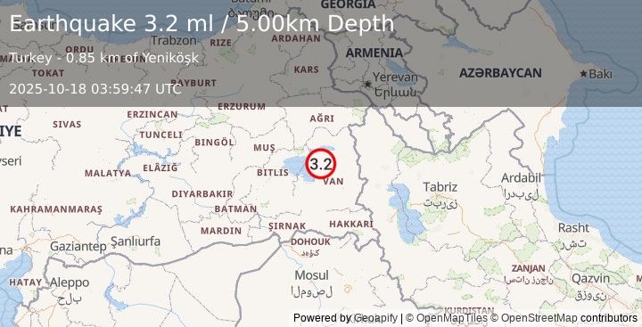 Earthquake EASTERN TURKEY (3.2 ml) (2025-10-18 03:59:47 UTC)