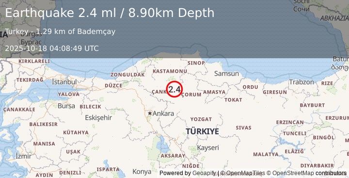 Earthquake CENTRAL TURKEY (2.4 ml) (2025-10-18 04:08:49 UTC)