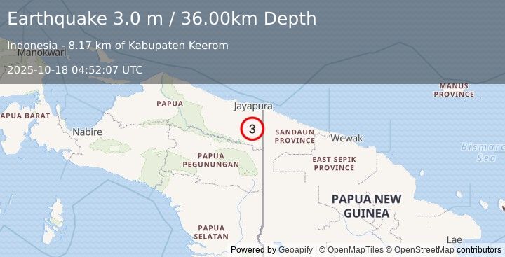 Earthquake PAPUA, INDONESIA (3.0 m) (2025-10-18 04:52:07 UTC)