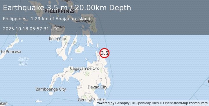Earthquake MINDANAO, PHILIPPINES (3.5 m) (2025-10-18 05:57:31 UTC)