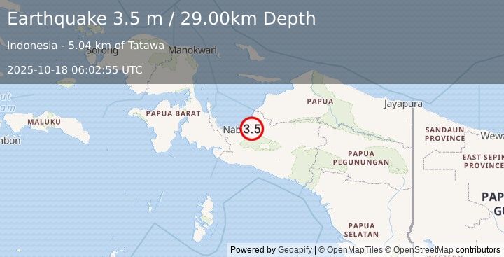 Earthquake PAPUA, INDONESIA (3.5 m) (2025-10-18 06:02:55 UTC)