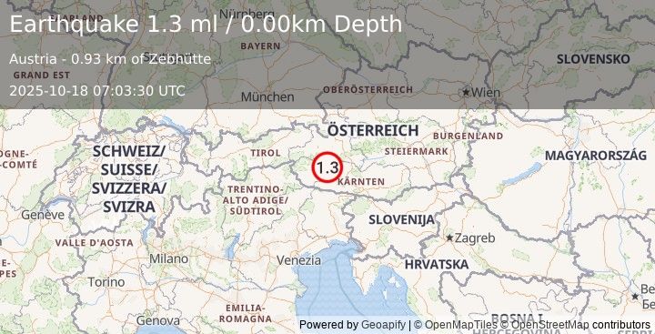 Earthquake AUSTRIA (1.3 ml) (2025-10-18 07:03:30 UTC)