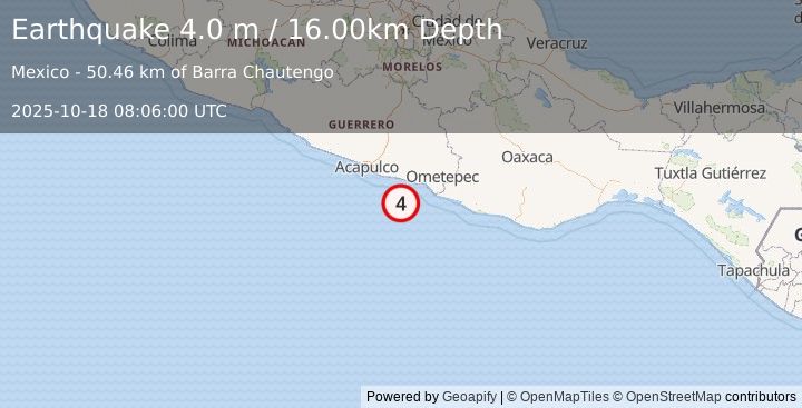 Earthquake OFFSHORE GUERRERO, MEXICO (4.0 m) (2025-10-18 08:06:00 UTC)