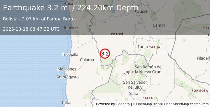 Earthquake POTOSI, BOLIVIA (3.2 ml) (2025-10-18 08:47:32 UTC)