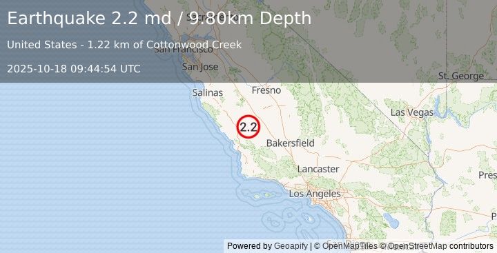 Earthquake CENTRAL CALIFORNIA (2.2 md) (2025-10-18 09:44:54 UTC)