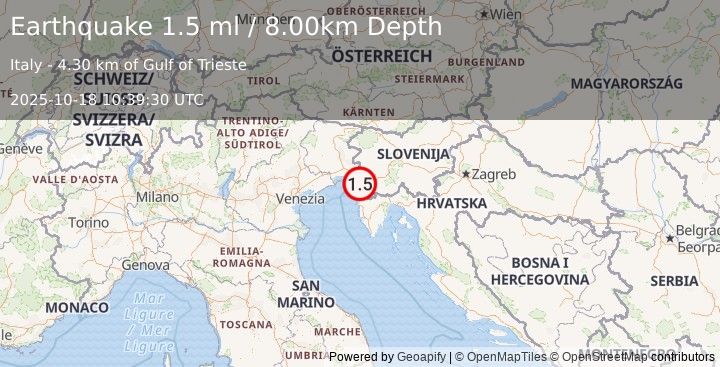 Earthquake NORTHERN ITALY (1.5 ml) (2025-10-18 10:39:31 UTC)