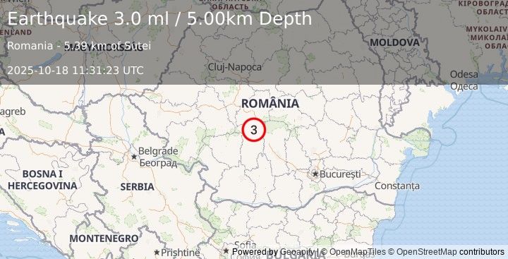 Earthquake ROMANIA (3.0 ml) (2025-10-18 11:31:25 UTC)