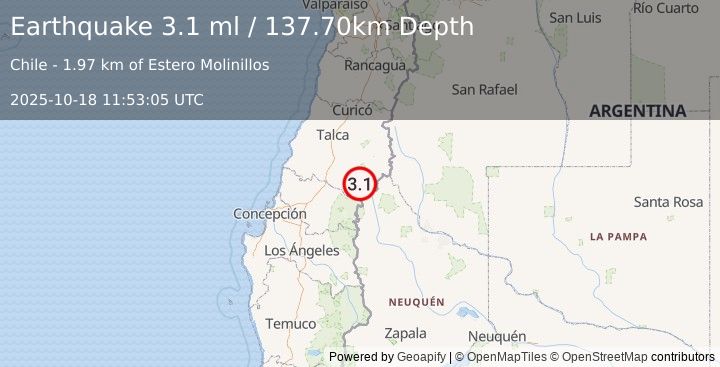 Earthquake MAULE, CHILE (3.1 ml) (2025-10-18 11:53:05 UTC)