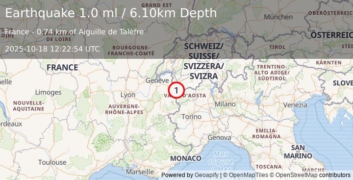 Earthquake NORTHERN ITALY (1.0 ml) (2025-10-18 12:22:54 UTC)