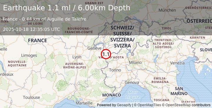 Earthquake NORTHERN ITALY (1.1 ml) (2025-10-18 12:35:05 UTC)