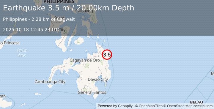 Earthquake MINDANAO, PHILIPPINES (3.5 m) (2025-10-18 12:45:23 UTC)