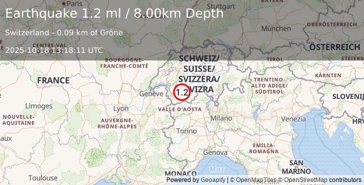 Earthquake SWITZERLAND (1.2 ml) (2025-10-18 13:18:11 UTC)