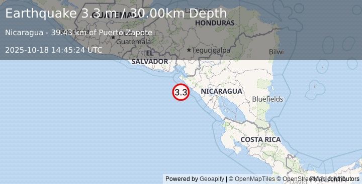 Earthquake NEAR COAST OF NICARAGUA (3.3 m) (2025-10-18 14:45:24 UTC)