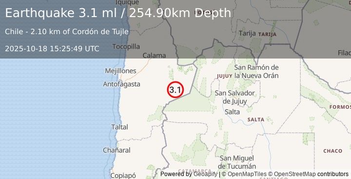 Earthquake ANTOFAGASTA, CHILE (3.1 ml) (2025-10-18 15:25:49 UTC)