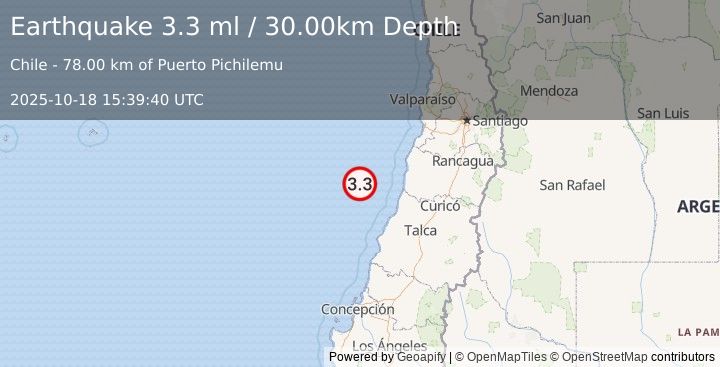 Earthquake OFFSHORE MAULE, CHILE (3.3 ml) (2025-10-18 15:39:40 UTC)