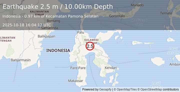 Earthquake SULAWESI, INDONESIA (2.5 m) (2025-10-18 16:04:12 UTC)