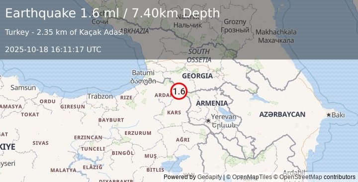 Earthquake EASTERN TURKEY (1.6 ml) (2025-10-18 16:11:17 UTC)