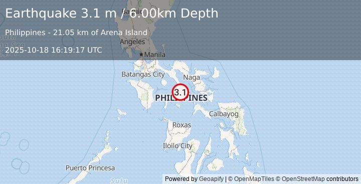 Earthquake SIBUYAN SEA, PHILIPPINES (3.1 m) (2025-10-18 16:19:17 UTC)