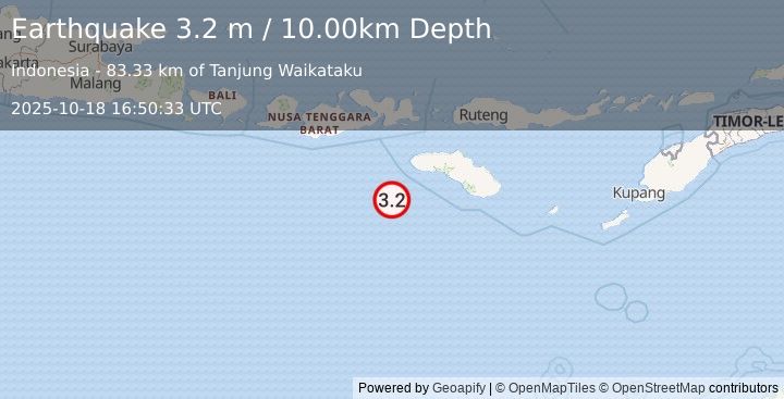Earthquake SOUTH OF SUMBAWA, INDONESIA (3.2 m) (2025-10-18 16:50:33 UTC)