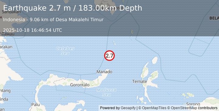 Earthquake KEPULAUAN SANGIHE, INDONESIA (2.7 m) (2025-10-18 16:46:54 UTC)