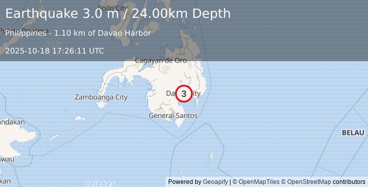 Earthquake MINDANAO, PHILIPPINES (3.0 m) (2025-10-18 17:26:11 UTC)