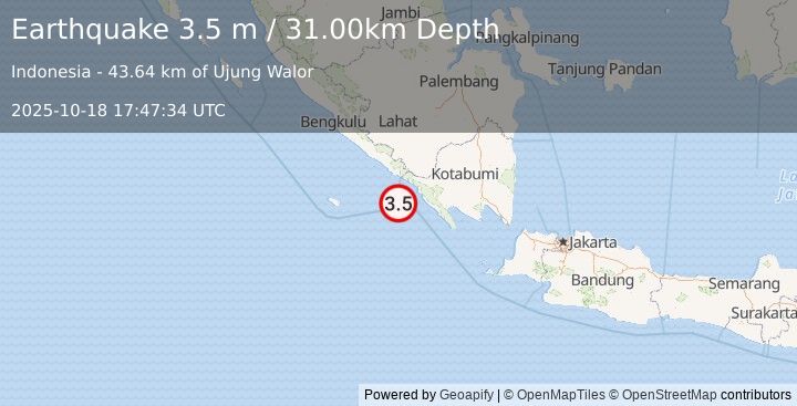 Earthquake SOUTHERN SUMATRA, INDONESIA (3.5 m) (2025-10-18 17:47:34 UTC)
