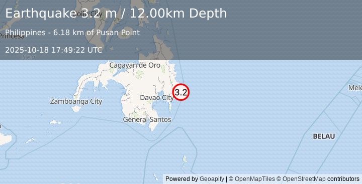 Earthquake MINDANAO, PHILIPPINES (3.2 m) (2025-10-18 17:49:22 UTC)
