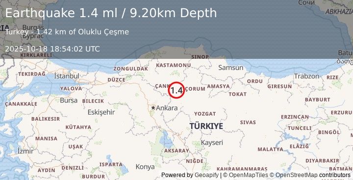Earthquake CENTRAL TURKEY (1.4 ml) (2025-10-18 18:54:02 UTC)