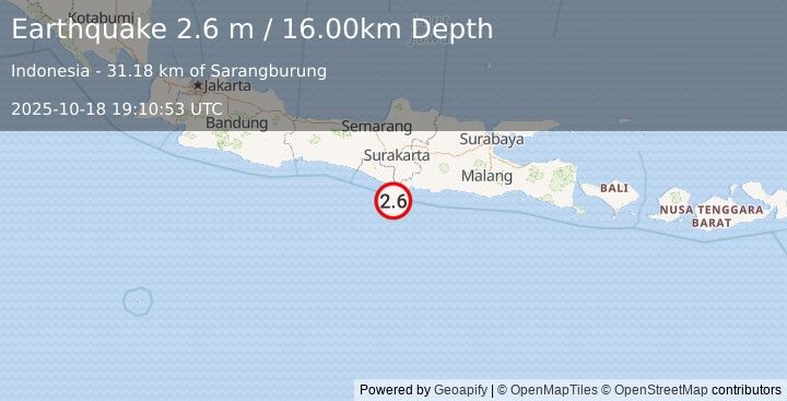 Earthquake JAVA, INDONESIA (2.6 m) (2025-10-18 19:10:53 UTC)