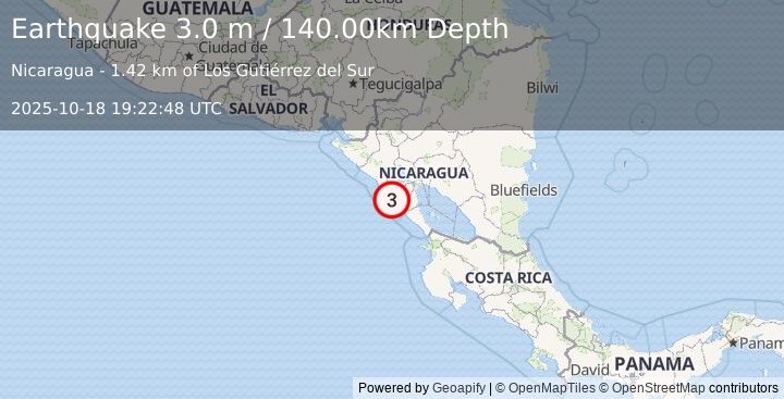 Earthquake NEAR COAST OF NICARAGUA (3.0 m) (2025-10-18 19:22:48 UTC)