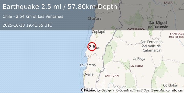 Earthquake ATACAMA, CHILE (2.5 ml) (2025-10-18 19:41:55 UTC)