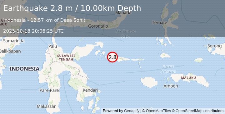 Earthquake KEPULAUAN SULA, INDONESIA (2.8 m) (2025-10-18 20:06:25 UTC)