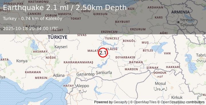 Earthquake EASTERN TURKEY (2.1 ml) (2025-10-18 20:34:00 UTC)