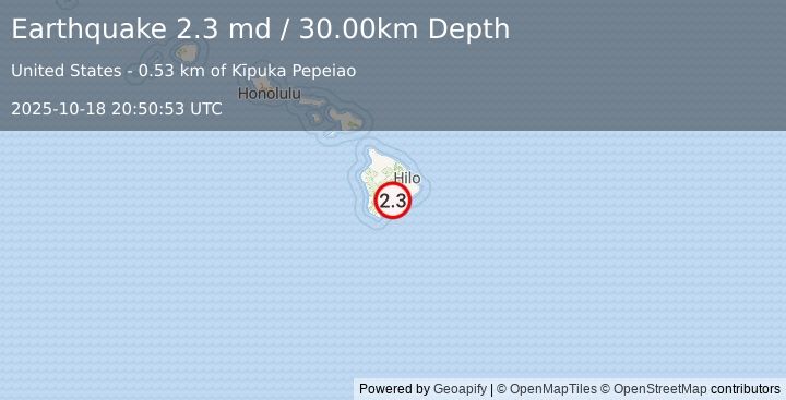 Earthquake ISLAND OF HAWAII, HAWAII (2.3 md) (2025-10-18 20:50:53 UTC)