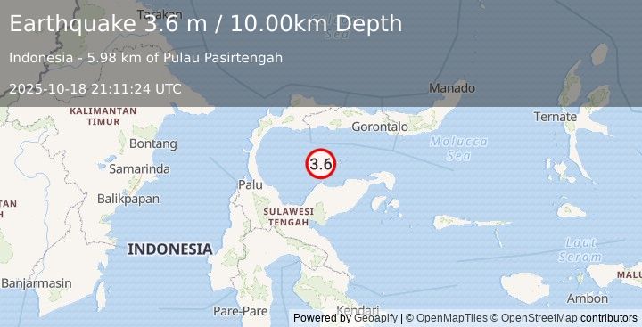 Earthquake SULAWESI, INDONESIA (3.6 m) (2025-10-18 21:11:24 UTC)