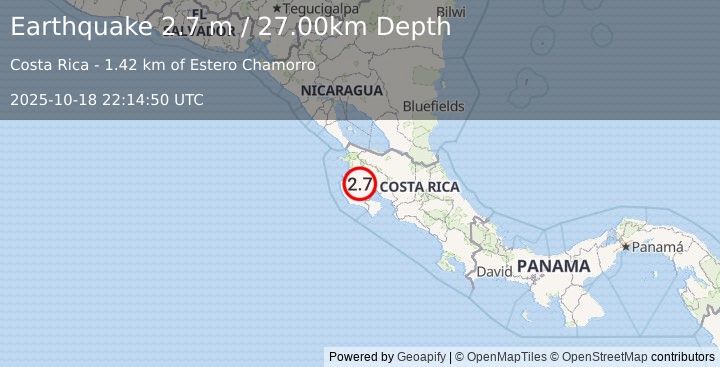 Earthquake COSTA RICA (2.7 m) (2025-10-18 22:14:50 UTC)
