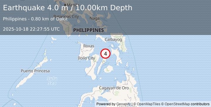 Earthquake LEYTE, PHILIPPINES (4.0 m) (2025-10-18 22:27:55 UTC)