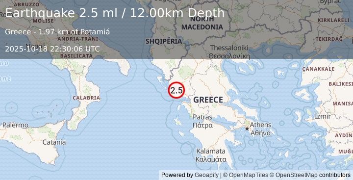 Earthquake GREECE (2.5 ml) (2025-10-18 22:30:05 UTC)