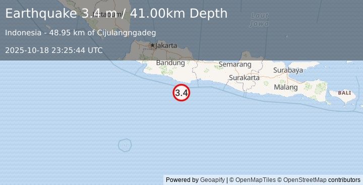 Earthquake JAVA, INDONESIA (3.4 m) (2025-10-18 23:25:44 UTC)