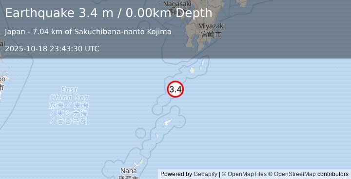 Earthquake RYUKYU ISLANDS, JAPAN (3.4 m) (2025-10-18 23:43:30 UTC)