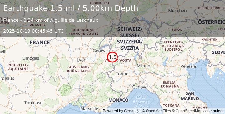 Earthquake NORTHERN ITALY (1.5 ml) (2025-10-19 00:45:45 UTC)