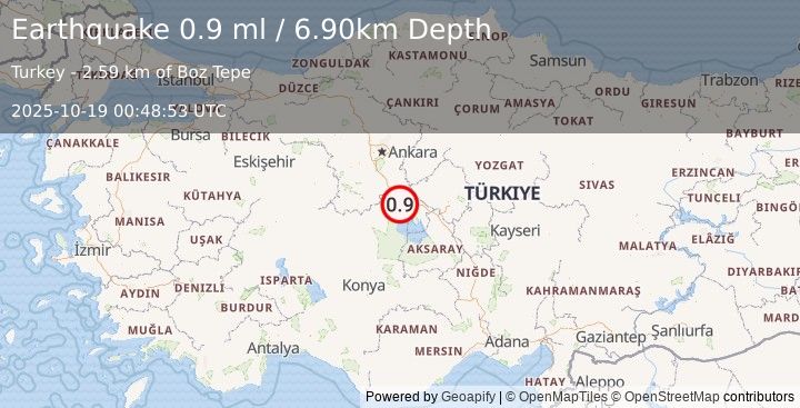 Earthquake CENTRAL TURKEY (0.9 ml) (2025-10-19 00:48:53 UTC)