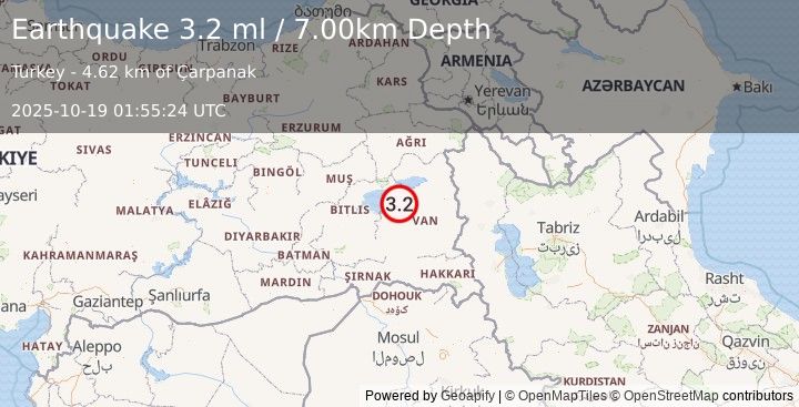 Earthquake EASTERN TURKEY (3.2 ml) (2025-10-19 01:55:24 UTC)