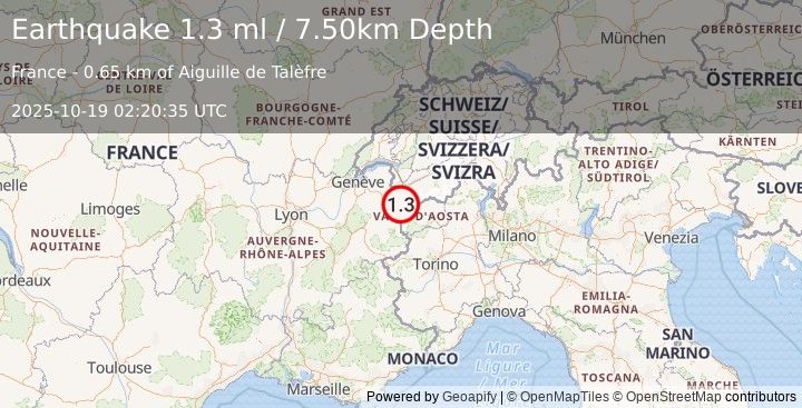 Earthquake FRANCE (1.3 ml) (2025-10-19 02:20:35 UTC)