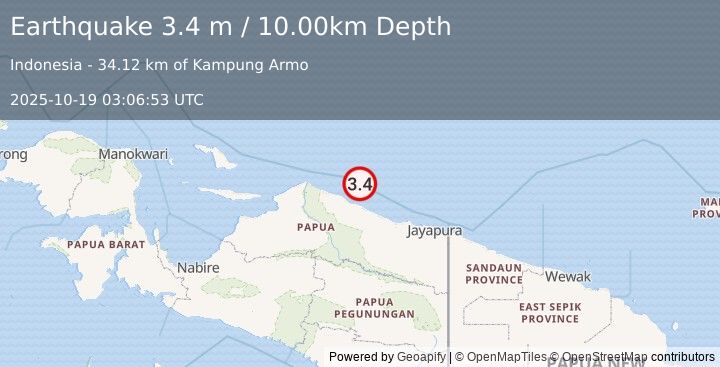 Earthquake NEAR N COAST OF PAPUA, INDONESIA (3.4 m) (2025-10-19 03:06:53 UTC)