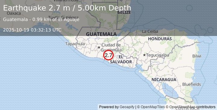 Earthquake GUATEMALA (2.5 m) (2025-10-19 03:31:34 UTC)